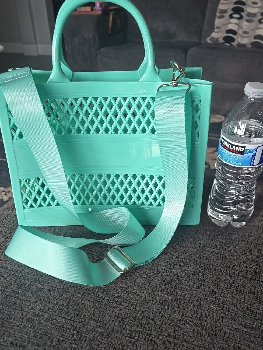 Mint Green Women’s Jelly Tote Bag with Detachable Strap - Picture 3 of 6